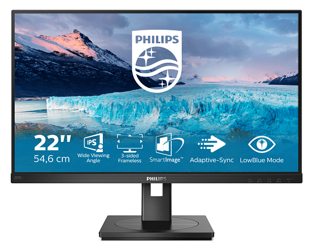 Монитор Philips LCD 21.5 16:9 1920х1080(FHD) IPS, nonGLARE, 250cd/m2, H178/V178, 1000:1, 50M:1, 16.7M, 4ms, VGA, DVI, HDMI, DP, Height adj, Tilt - 3